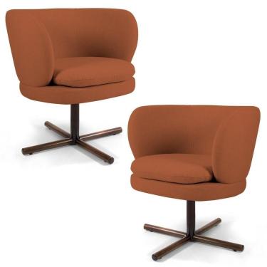 Imagem de Kit 2 Poltronas Decorativas Melissa Base Xis Giratória Veludo C-262 Telha - Domi