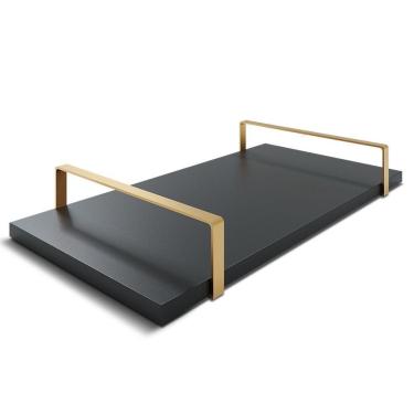 Imagem de Bandeja Decorativa 25x50cm Borda Infinita Preta Com Alça Cobre