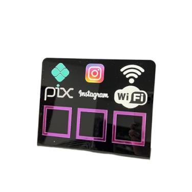 Imagem de Placa Pix Display Mesa Balcão PIX INSTAGRAM E WI-FI(Preto c/Lilás)