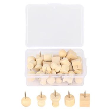 Imagem de Zerodis Alfinetes de Madeira, 30 Peças de Tachinhas Decorativas Definidas para Quadro de Cortiça e Mapas, Material de Escritório de Madeira, Pino Afiado