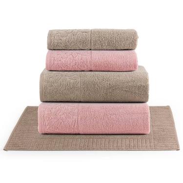 Imagem de Jogo de Banho Blume Toalhas Macias 100% Algodão Fio Penteado 5 Peças Rosa e Bege