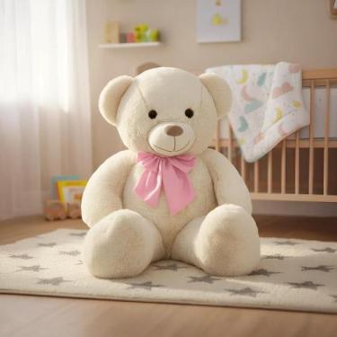 Imagem de Urso Pelúcia Teddy Médio Anti Alérgico Tamanho Ideal Laço Removível - 