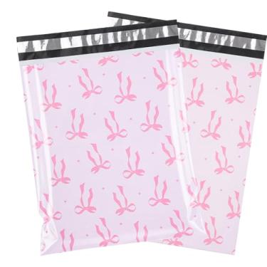 Imagem de RUSPEPA 50 peças de mala postal de poliéster com laço rosa, envelopes de envio à prova d'água com laço Coquette, sacos de envio autoadesivos resistentes para grandes envelopes de correspondência