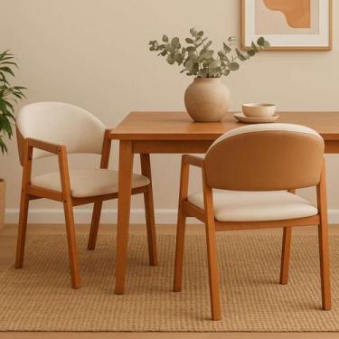 Imagem de Conjunto Duas Cadeiras De Jantar Recepção Escritório De Madeira E Linh