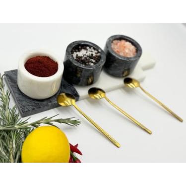 Imagem de Conjunto de condimentos de mármore, adega de sal de mármore, 7 frascos organizadores de especiarias com colheres e bandeja, recipientes de tempero, recipiente de sal de pedra, suporte de sal de pedra