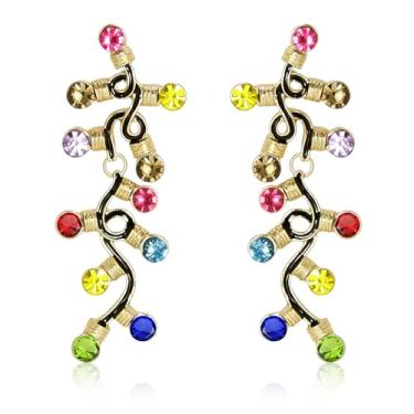 Imagem de Brincos de Natal para mulheres, lâmpadas coloridas de strass, brincos de Natal, joias de Natal, presentes de Natal, enfeites de meia para ela, Zinco, Sem pedra preciosa