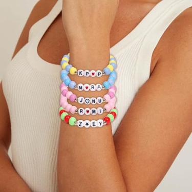 Imagem de 5 peças de pulseira de pedra de cristal para mulheres, pulseiras coloridas com contas para homens, roupas de concerto, acessórios de fãs, presentes de amizade para mulheres, presentes de Natal