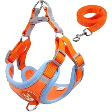 Imagem de Coleira Peitoral para Cachorros e Gatos, Design Ergonômico, Faixa Reflexiva, Com Guia de Passeio (Laranja, GG)