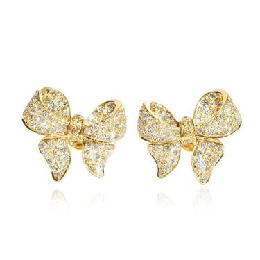 Imagem de Brincos de laço femininos com strass brilhante, laços delicados, roupa de Natal, bijuterias, Large, Zinco, Sem pedra preciosa