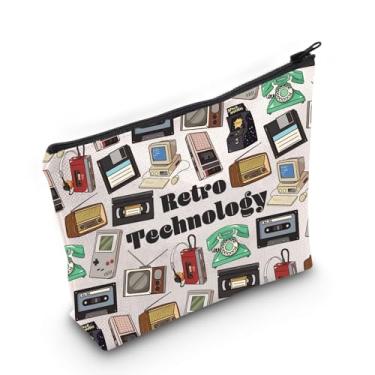 Imagem de LEVLO Bolsa de maquiagem retrô para cosméticos retrô dos anos 80 e 90 para presente retrô vintage bolsa com zíper dos anos 80 feita nos anos 90, Tecnologia retrô, Make Uo Bag