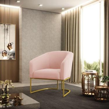 Imagem de Poltrona Stella Veludo Rosê Base Industrial Dourada D03 - D`rossi