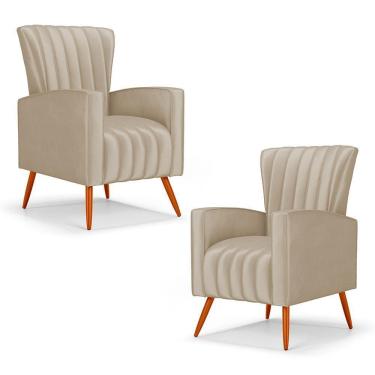 Imagem de Kit 02 Poltronas Decorativas Melody Com Pés Palito Suede Bege - Abmaza