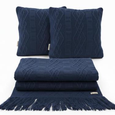 Imagem de Manta Tricot Sofa Decorativa 150x90cm +2 Capas Almofada A03 (DENIN)