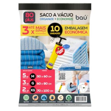 Imagem de Saco a Vácuo Organizador 80 Plus 10 Unidades Kit Completo (5 M / 3 G / 2 XG) Bomba POWERSUG