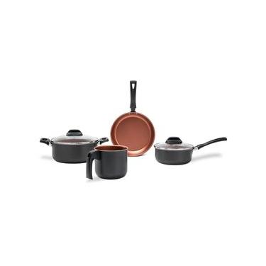 Imagem de Jogo de Panelas Brinox Topázio Antiaderente Pró-Flon 4 Peças Cinza Range Cinza