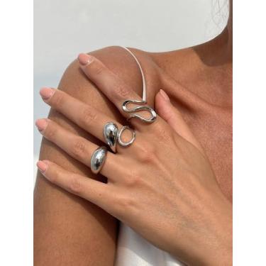 Imagem de Conjunto de anéis empilháveis ajustáveis para mulheres, alianças de joias empilháveis, presentes de Natal, presentes de amizade para mulheres, dia dos namorados, Medium, Latão, Sem pedra preciosa