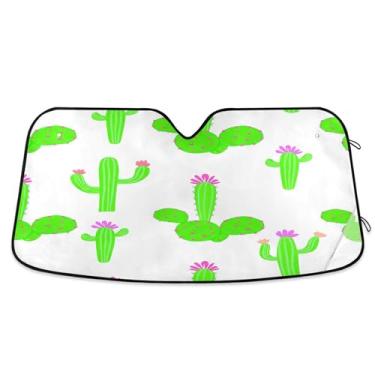 Imagem de SEHANY Pára-brisa de carro cacto planta verde para-sol dobrável janela frontal protetor de viseira solar para carro, SUV, caminhão - Mantenha o veículo fresco, 133 x 23,5 polegadas