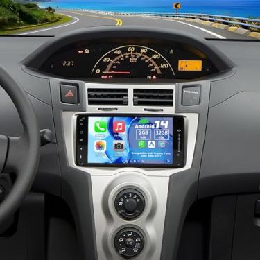 Imagem de Slakerbe Rádio estéreo automotivo Android 14 Double Din para Toyota Yaris 2007 2007 2008-2012 polegadas, tela sensível ao toque, sem fio, Carplay, Android, Auto, GPS, WiFi, Bluetooth, RDS, DSP, SWC