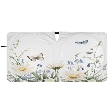 Imagem de Blueangle Guarda-sol para para-brisa flores silvestres e borboletas - 149.9 cm x 76.2 cm dobrável carro janela frontal blocos para-sol raios UV viseira solar (734)