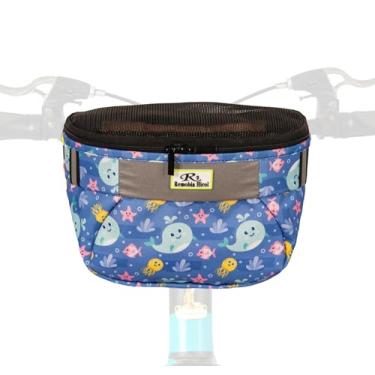 Imagem de Remobia Hicol Cesta de bicicleta infantil, bolsa durável para bicicleta e scooter, bolsa de guidão de bicicleta de tecido impermeável para meninos, meninas, crianças pequenas com aba de malha com