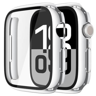 Imagem de Misxi Pacote com 2 capas de vidro temperado compatíveis com Apple Watch Series 11 (2025) Series 10 42 mm, protetor de tela de PC rígido proteção geral resistente a arranhões para iWatch, 1 prata + 1