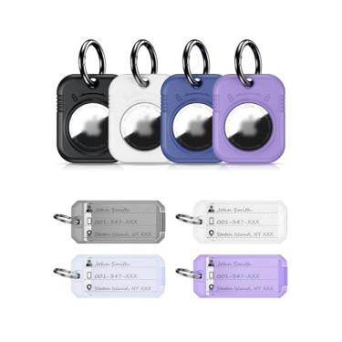 Imagem de PROfezzion Pacote com 4 porta-chaves seguro e elegante com chaveiro e chaveiro, capa rígida para Apple Air Tags GPS Tracker - Preto/Branco/Azul/Roxo