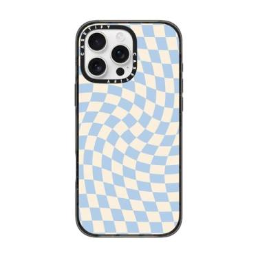 Imagem de CASETiFY Capa Impact para iPhone 16 Pro Max [proteção contra quedas de grau militar de 2,5 m 4X/compatível com Magsafe] - Check II - Baby Blue Twist - Preto transparente