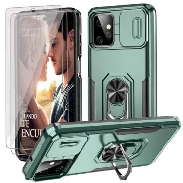 Imagem de YmhxcY Capa para Moto G Power 5G 2023 com 2 protetores de tela à prova de explosão, capa de câmera deslizante e suporte, [grau militar] capa de celular para Moto G Power 5G 2023-verde