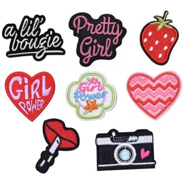 Imagem de 8 peças Girl Power/Pretty Girl/Heart Logom/Heart Camera costurado ou passar a ferro em patches de bordado