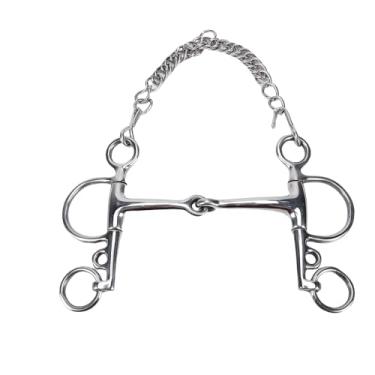 Imagem de Depisuta Bridão de Anel para Cavalo, Bridão de Boca de Cavalo de Aço Inoxidável de 5 Polegadas Com Gancho e Corrente de Olho Duplo, Bridões de Treinamento de Cavalos, Freios de Cavalo