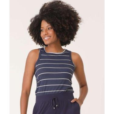 Imagem de Blusa Regata Feminina Canelada Listrada Marisa-16613, Azul, M