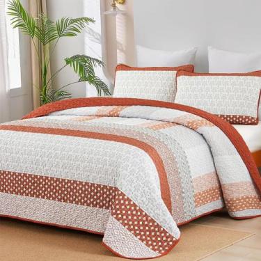 Imagem de Conjunto de edredões WONGS BEDDING Burnt Orange Boho Stripe Queen Size