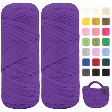 Imagem de Maxee Pacote com 2 fios de camiseta premium (200 g/75 m cada), linha de fita macia para crochê e tricô - cor intensa e fácil de cuidar