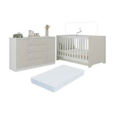 Imagem de Berço Americano 3 em 1 com Colchão Incluso e Cômoda 2 Portas 4 Gavetas
