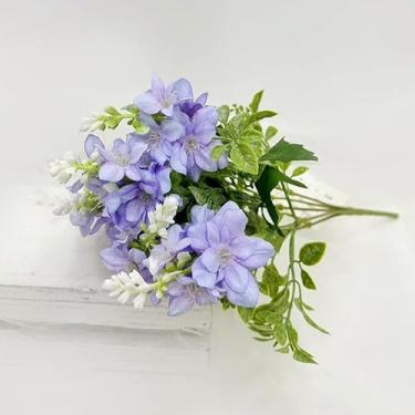 Imagem de Flores artificiais de mandioca e lírio do vale - flores falsas de seda realistas para decoração de casa, duráveis e realistas (azul roxo)