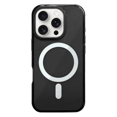 Imagem de Capa de celular transparente com cristal neon para iPhone 16 Pro Max, 15, 14 Pro, 13 e 12, com carregamento sem fio, capa protetora de silicone macio, toda preta, para iPhone 16 Plus