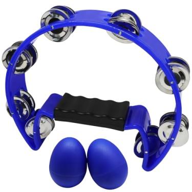 Imagem de Hordion Tambourine Metal Jingles, Mão Percussão Meia-Lua Pandeiros Instrumento Musical para Adultos Entusiastas de Música Festa, Azul