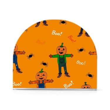 Imagem de JUZIHAI Suporte de guardanapo de abóboras fofas de Halloween para mesa dispensador de guardanapo de acrílico para mesa suporte de lenços independente para cozinha sala de jantar bar festa decoração de