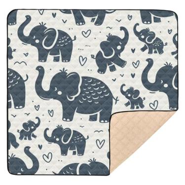 Imagem de Qilmy Tapete de bebê com estampa de elefante 127 cm x 127 cm, macio à prova d'água para bebês e crianças, tapete antiderrapante lavável para cercadinho