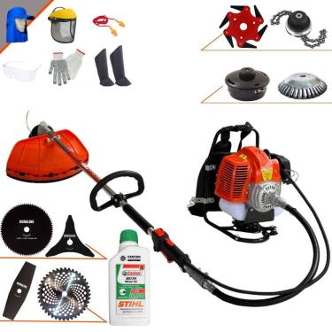 Imagem de Roçadeira Costal Profissional Terra GRC430 À Gasolina 43cc 1,7HP de Potência Alta Rotação Com Carretel + Kit 7 Opções de Cortes + Óleo Stihl 2T + EPI