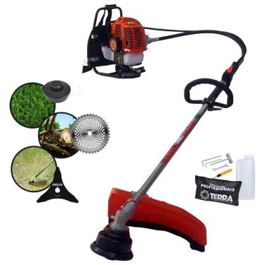 Imagem de Roçadeira Costal Multifuncional Terra GRC430 43cc 1,7HP de Potência Cortador de Grama Com Cabeçote Nylon + Lâmina 40 Dentes Vídea + Lâmina 3 Pontas