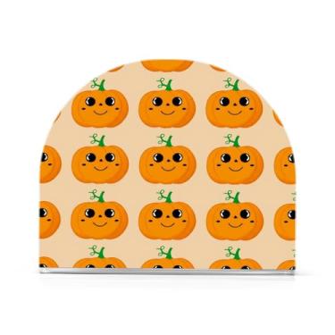 Imagem de JUZIHAI Suporte de guardanapo de abóbora de Halloween para mesa dispensador de guardanapo de acrílico suporte de lenços independente de mesa para cozinha sala de jantar bar festa decoração de casa