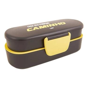 Imagem de Marmita Fit com 2 Compartimentos, Plástico Polipropileno, Preto e Amarelo, 770ml, 21 x 7,3 x 8,6cm, com Tampa e Travas Laterais