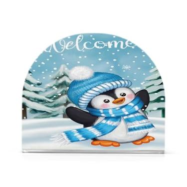 Imagem de Qilmy Suporte de guardanapo de acrílico para pinguim de Natal, suporte de lenços de mesa independente, dispensador de papel de coquetel para cozinha, jantar, restaurante, bar, decoração, 1 pacote