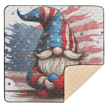 Imagem de Qilmy Tapete de brinquedo Patriotic Gnome Baby 127 cm x 127 cm, macio à prova d'água, tapete para bebês e crianças, antiderrapante, lavável, cercadinho