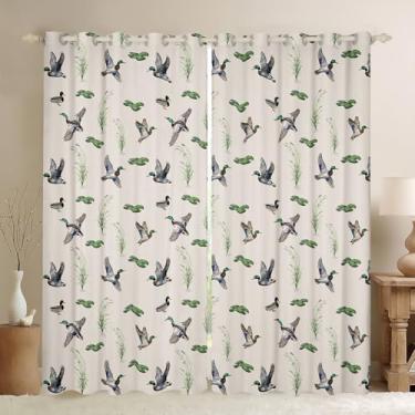 Imagem de Erosebridal Cortinas blackout Pato Mallard 2 painéis, 106,7 cm L x 160 cm C Cortinas temáticas de caça de pato, pato selvagem, decoração de berçário, cortinas e cortinas, vida selvagem, pato voador,