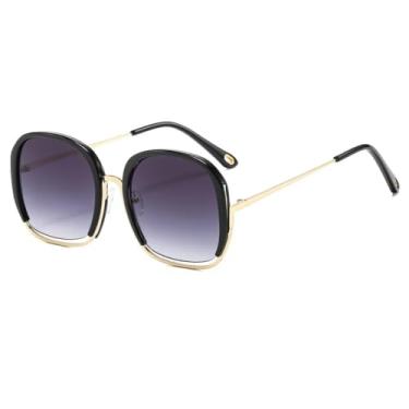 Imagem de HCHES Óculos de Sol Femininos Redondos e Modernos, Armação Grande, Casuais, para Uso Externo, Proteção UV400 (Preto com detalhes em cinza)
