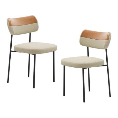 Imagem de Kit 02 Cadeiras Sala De Jantar Lila Estofada Couríssimo Whisky Linho Bege - Desk Design