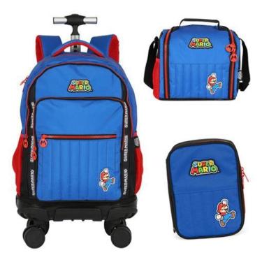 Imagem de Kit Mochila Rodinhas 360 Lancheira Estojo Super Mario