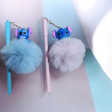 Imagem de Kit Caneta Gel com Pompom de Pelúcia e Pingente Stitch Azul e Rosa